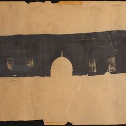 Obr. 3: Původní kalotypický negativ Wilhelma Herforda z jeho cesty do Plestiny v roce 1856. Na snímku mešita s minaretem. Papír cca 27 x 34 cm, barva žlutá, na zadní straně vykrytý černou barvou.